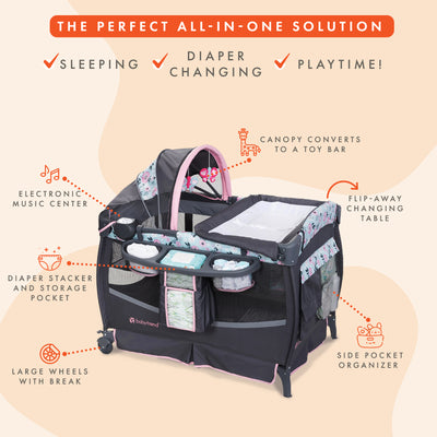 Baby Trend Deluxe II Nursery Center Playard Bassinet & Changing Table, Primrose - VMInnovations