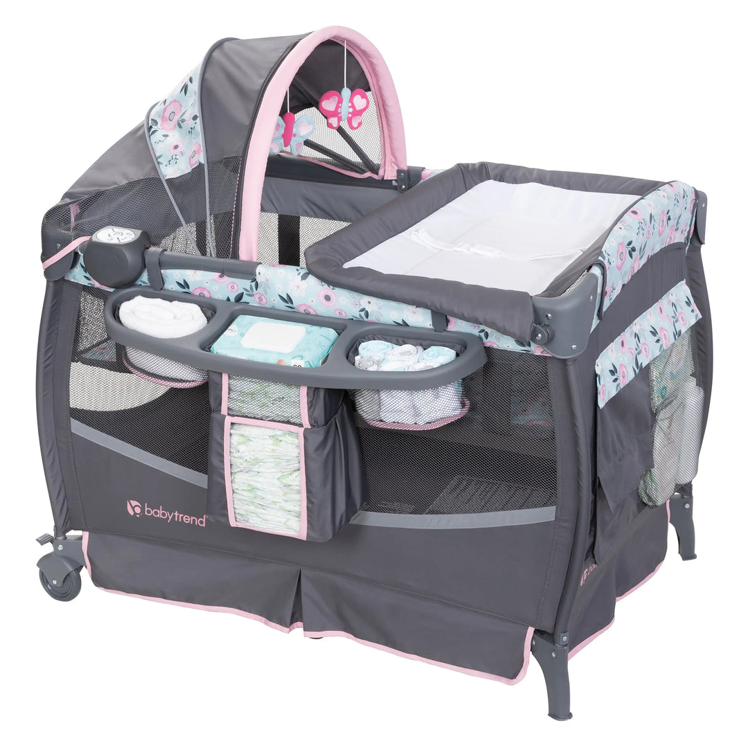 Baby Trend Deluxe II Nursery Center Playard Bassinet & Changing Table, Primrose