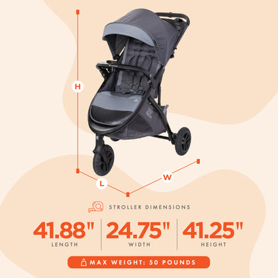 Baby Trend Tango 3 All Terrain Travel Stroller with Canopy and 8" Tires, Grey - VMInnovations