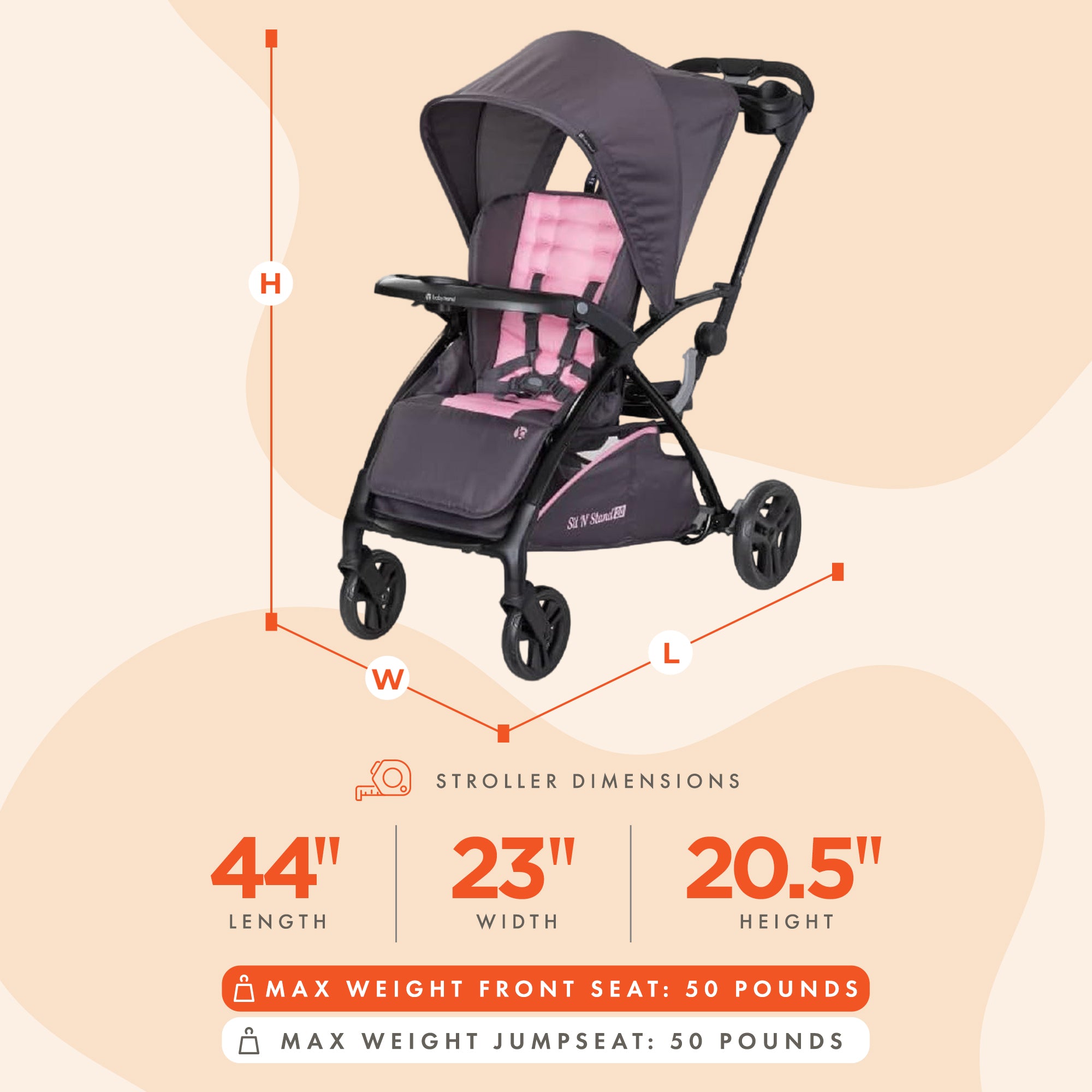 Baby Trend Sit N' Stand 2.0, 5-in-1 Stroller with Canopy and Basket, Simply Pink