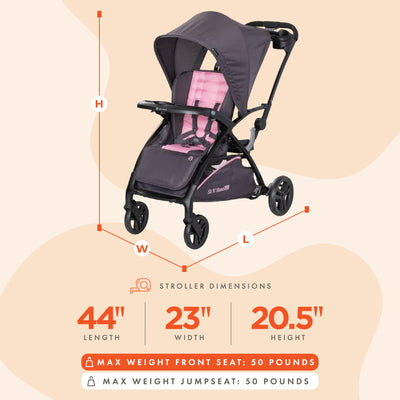 Baby Trend Sit N' Stand 2.0, 5-in-1 Stroller with Canopy and Basket, Simply Pink