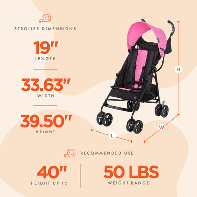 Baby Trend Rocket PLUS Single Stroller with Adjusting Canopy, Petal (Open Box)