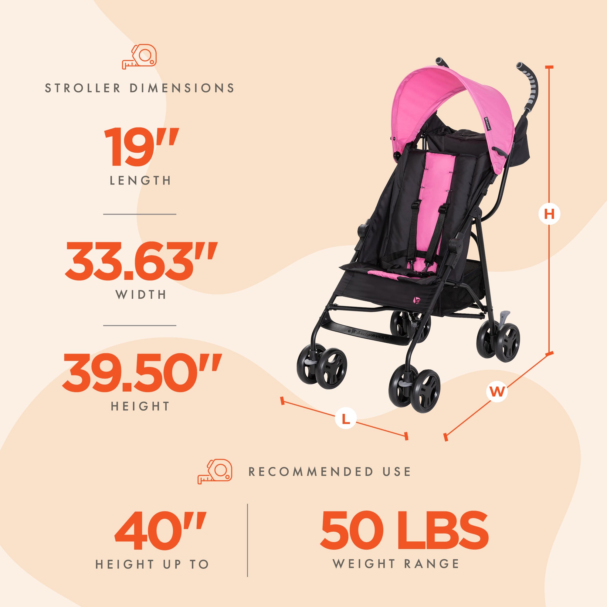 Baby Trend Rocket PLUS Single Stroller with Adjusting Canopy, Petal (Open Box) - VMInnovations