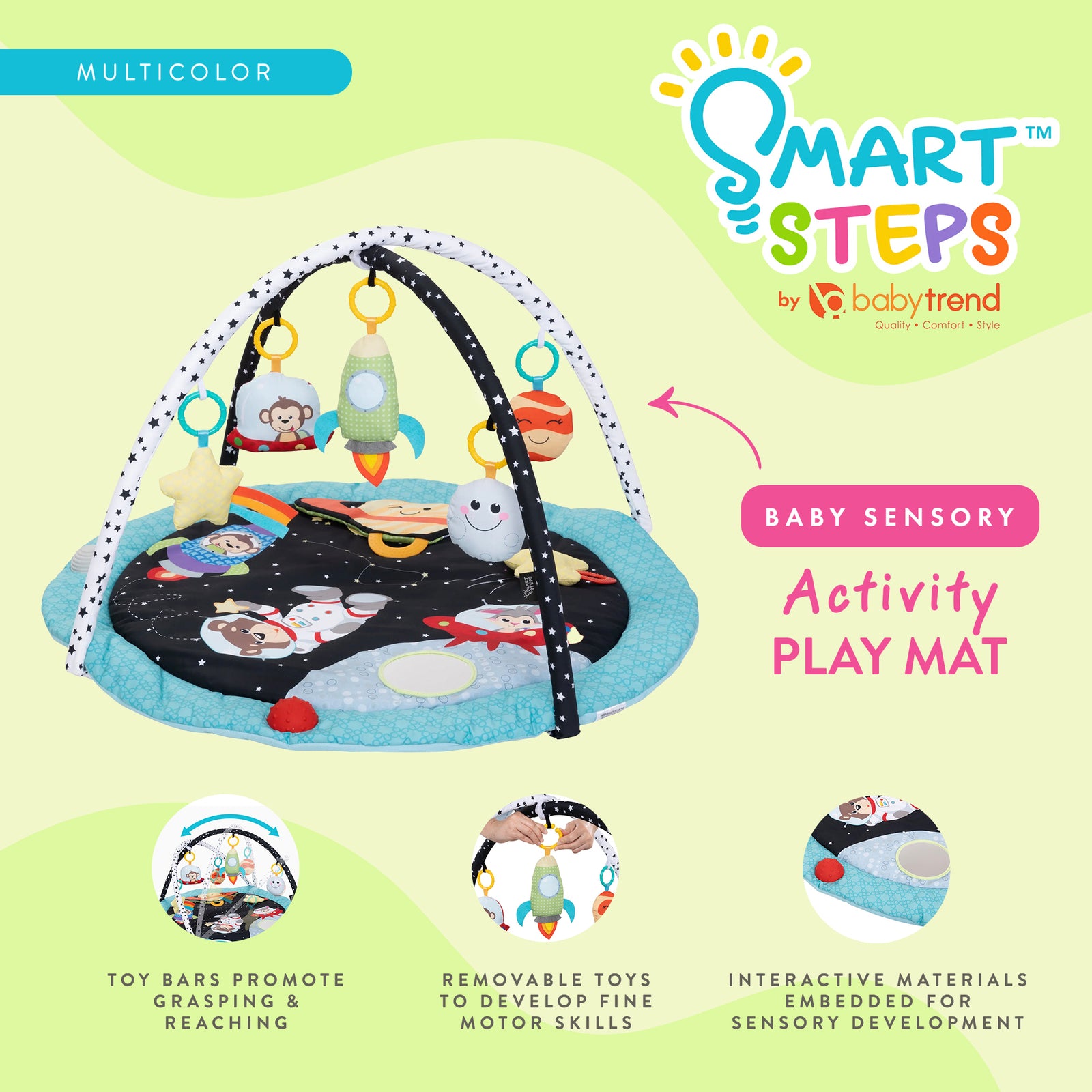 Smart Steps by Baby Trend Sensory Activity Center & Tummy Time Play Mat, Space - VMInnovations