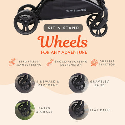 Baby Trend Sit N' Stand 2.0, 5-in-1 Stroller with Canopy and Basket, Simple Grey - VMInnovations