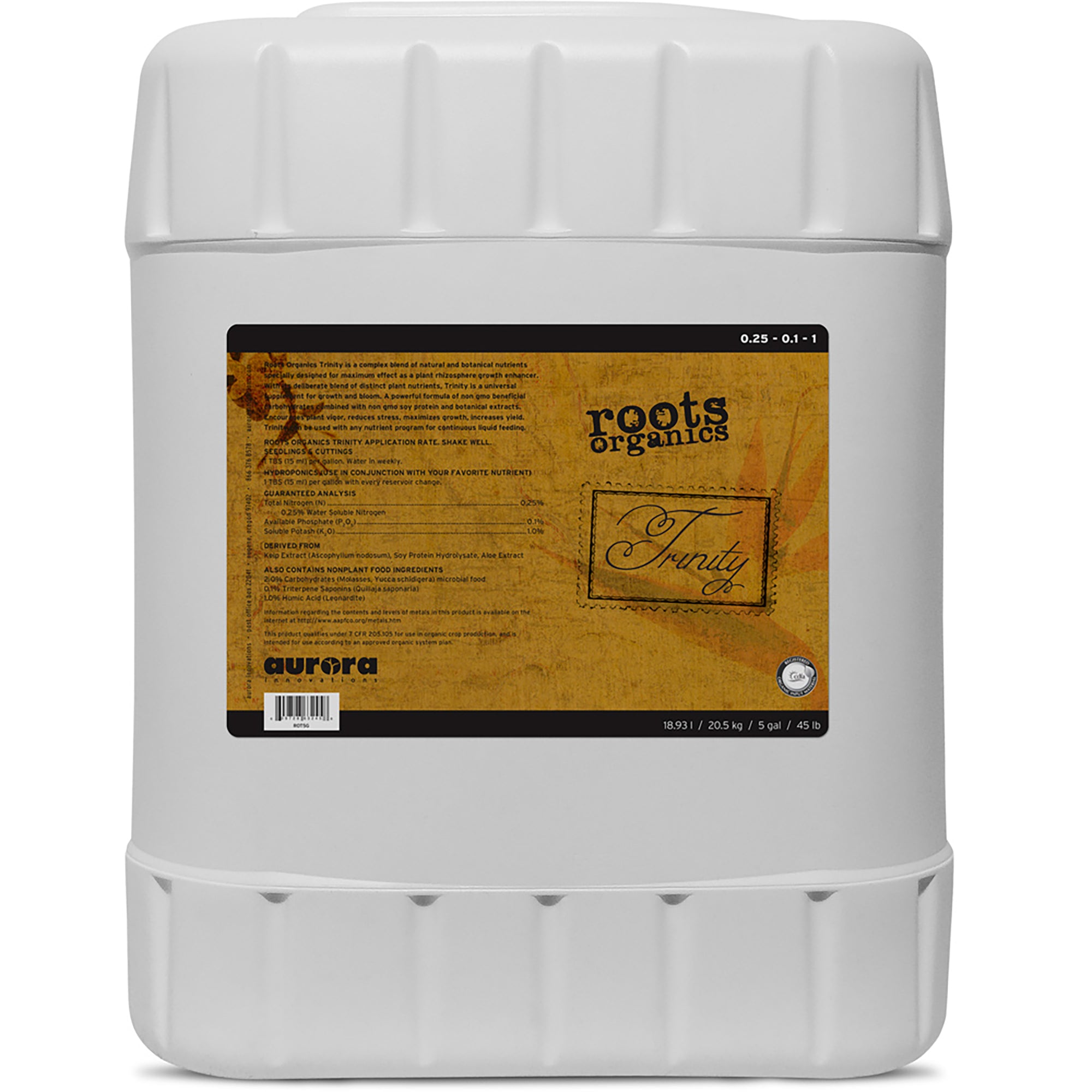 Roots Organics Trinity, Liquid Plant Food and Fertilizer Growth Formula, 5 Gal - VMInnovations