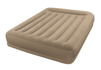Intex Queen Pillow Rest Mid-rise Inflatable Air Mattress Bed w/ Pump (Open Box)