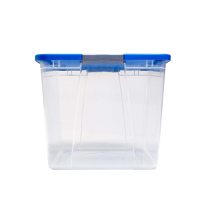 Homz 64 Qt Secure Latch Large Storage Container Bin w/ Blue Lid, Clear (6 Pack)