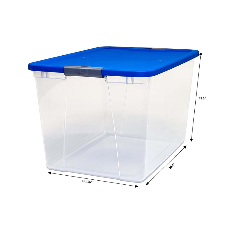 Homz 64 Qt Secure Latch Large Storage Container Bin w/ Blue Lid, Clear (6 Pack)