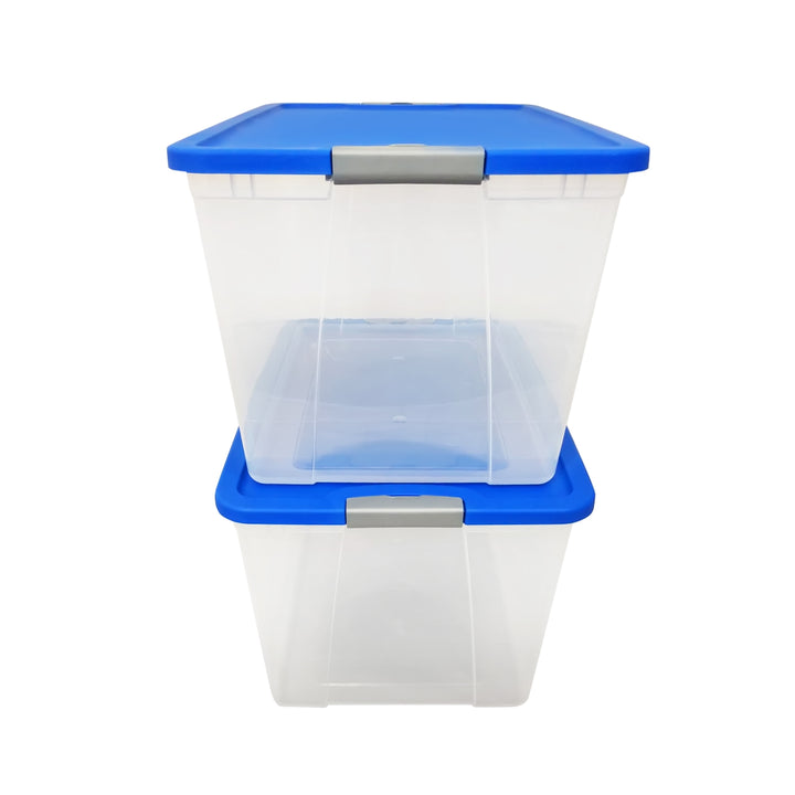 Homz 64 Qt Secure Latch Large Storage Container Bin w/ Blue Lid, Clear (6 Pack)