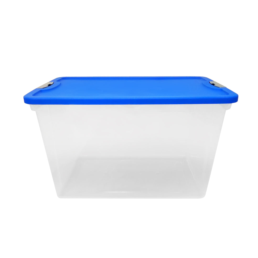 Homz 64 Qt Secure Latch Large Storage Container Bin w/ Blue Lid, Clear (6 Pack)