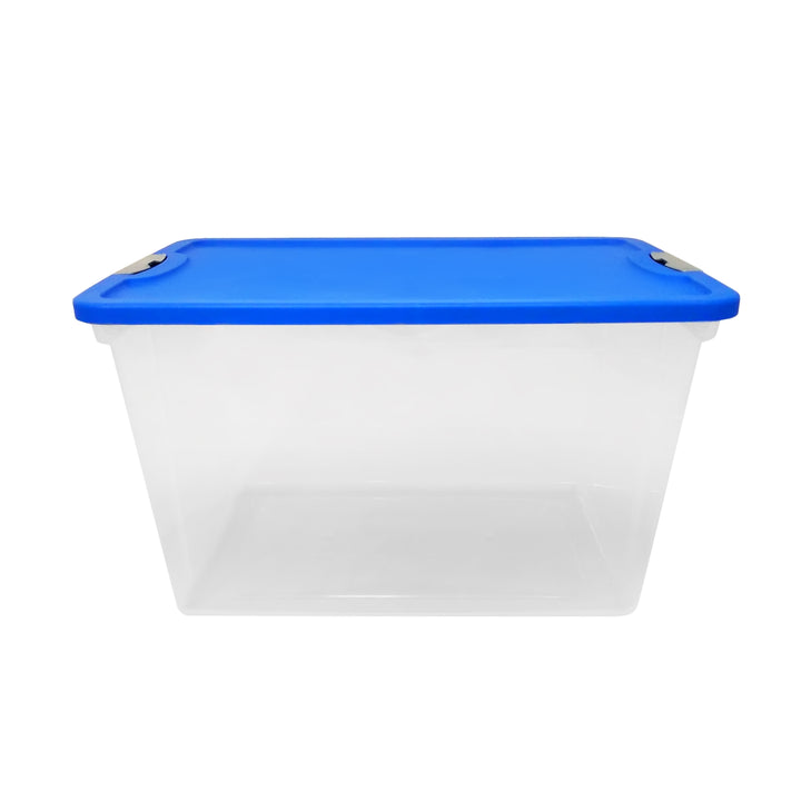 Homz 64 Qt Secure Latch Large Storage Container Bin w/ Blue Lid, Clear (6 Pack)