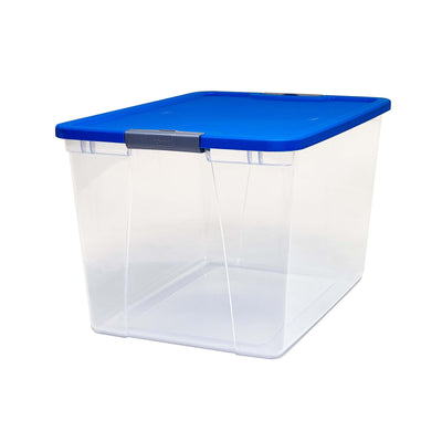 Homz 64 Qt Secure Latch Large Storage Container Bin w/ Blue Lid, Clear (6 Pack) - VMInnovations