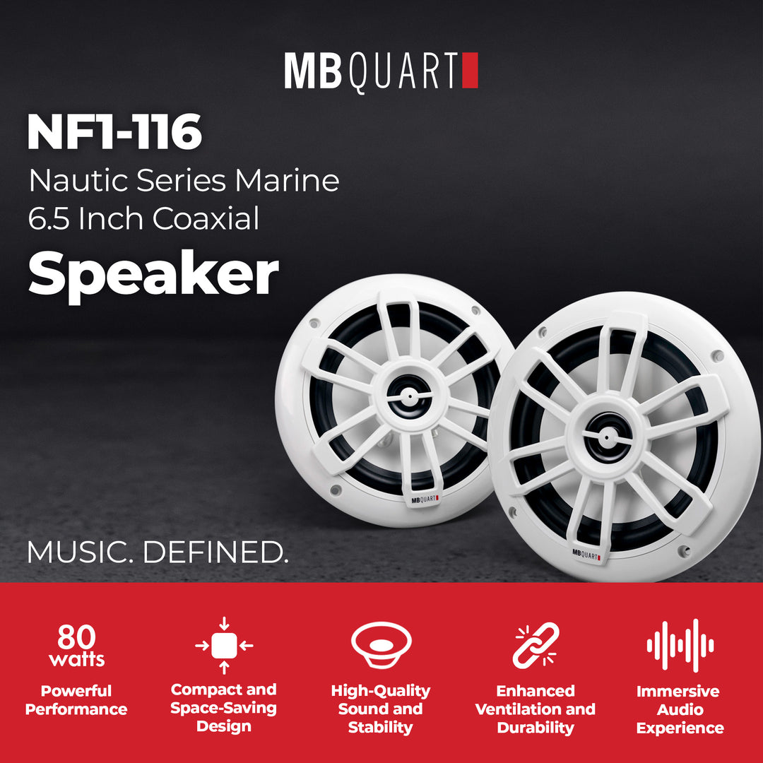 MB Quart NF1-116 Nautic Series Marine Coaxial Speakers, Pair, 6.5 Inches, White