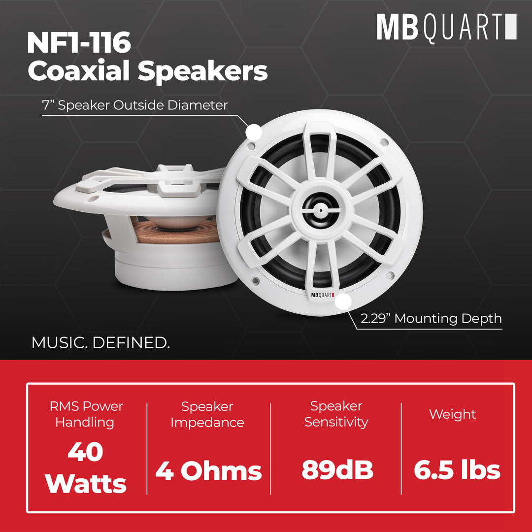 MB Quart NF1-116 Nautic Series Marine Coaxial Speakers, Pair, 6.5 Inches, White