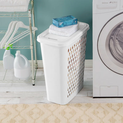 Sterilite Slim Laundry Hamper, 1.75 Bushel Clothes Basket w/ Lid, White, 8 Pack