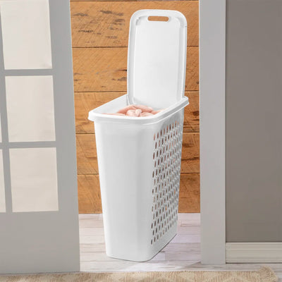 Sterilite Slim Laundry Hamper, 1.75 Bushel Clothes Basket w/ Lid, White, 8 Pack
