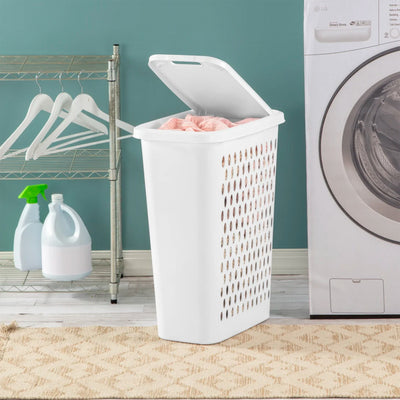 Sterilite Slim Laundry Hamper, 1.75 Bushel Clothes Basket w/ Lid, White, 8 Pack