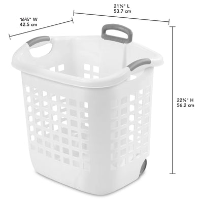 Sterilite Ultra Wheeled Laundry Basket, 1.75 Bushel Hamper with Handles, 16 Pack