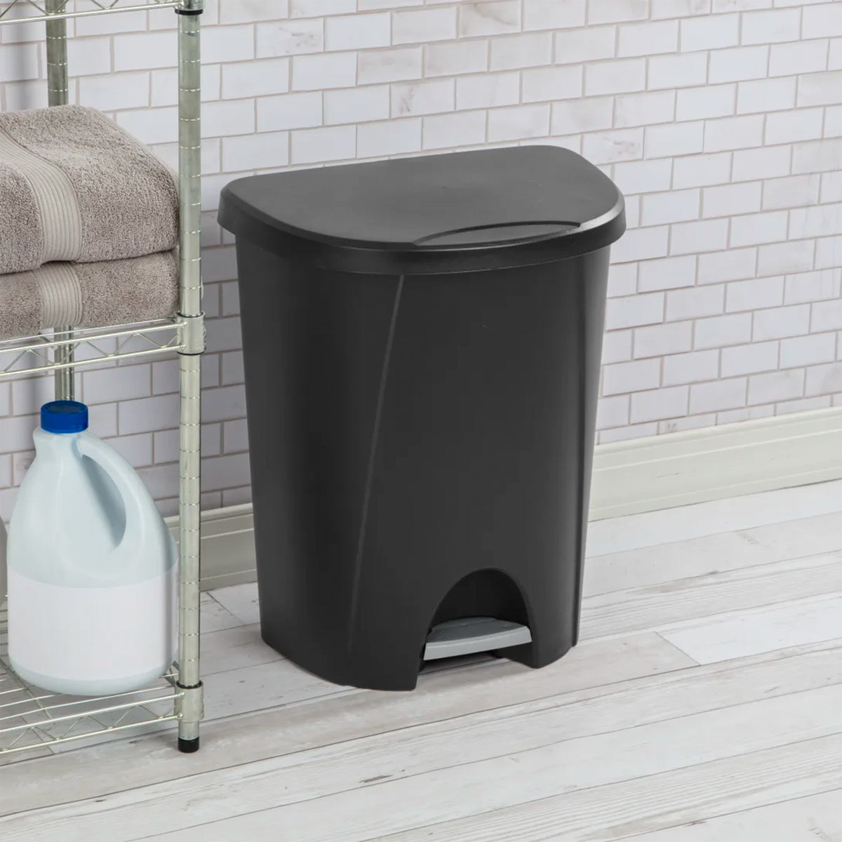 Sterilite 6.6 Gallon StepOn Wastebasket Hands Free Trash Can, Black, 16 Pack