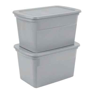 Sterilite 30 Gal Plastic Tote Storage Container w/ Snap On Lid, Cement, 24 Pack