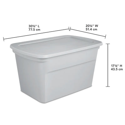 Sterilite 30 Gal Plastic Tote Storage Container with Snap On Lid, Cement, 6 Pack