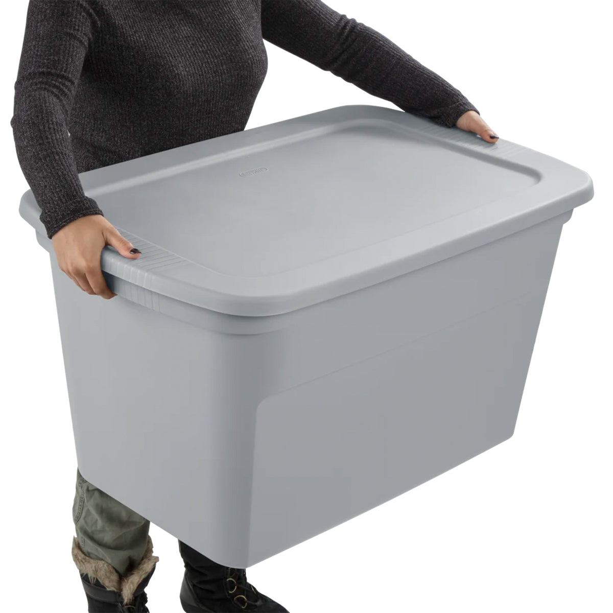 Sterilite 30 Gal Plastic Tote Storage Container with Snap On Lid, Cement, 6 Pack