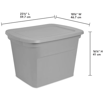 Sterilite 18 Gal Plastic Tote Storage Container with Snap On Lid, Cement, 24Pack