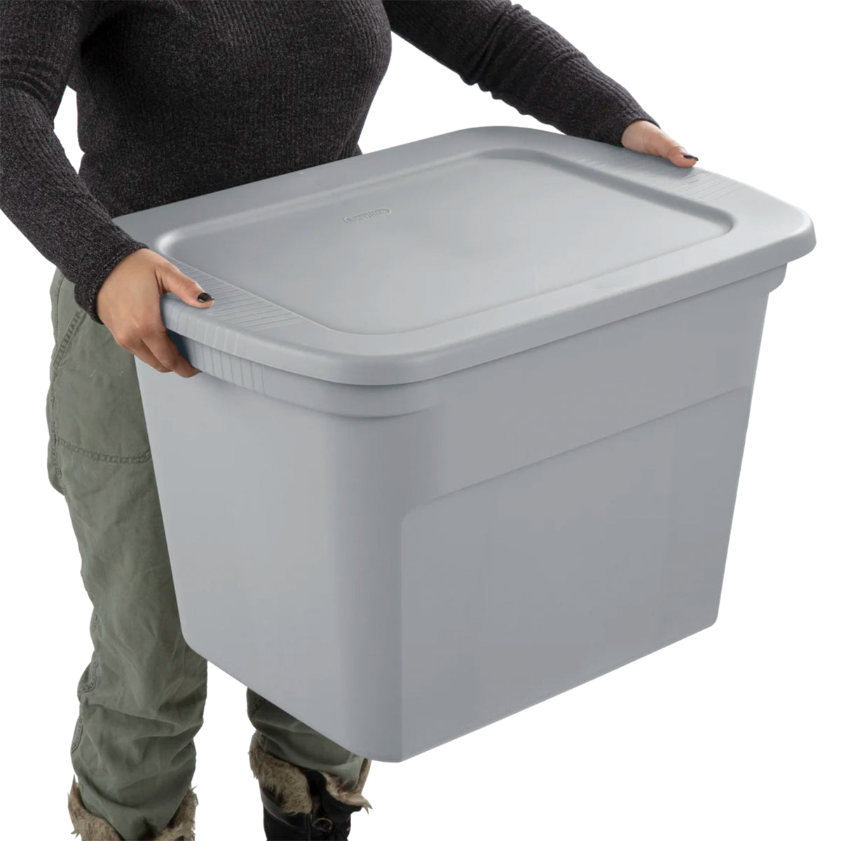 Sterilite 18 Gal Plastic Tote Storage Container with Snap On Lid, Cement, 8 Pack