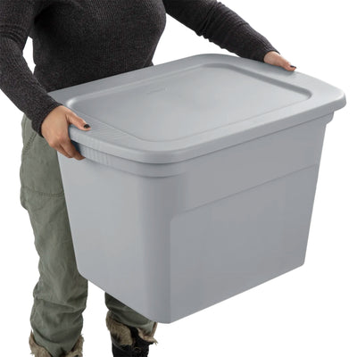 Sterilite 18 Gal Plastic Tote Storage Container with Snap On Lid, Cement, 24Pack