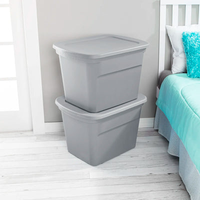 Sterilite 18 Gal Plastic Tote Storage Container with Snap On Lid, Cement,16 Pack