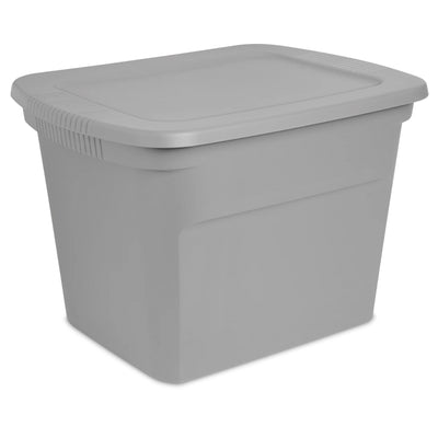 Sterilite 18 Gal Plastic Tote Storage Container with Snap On Lid, Cement, 32Pack