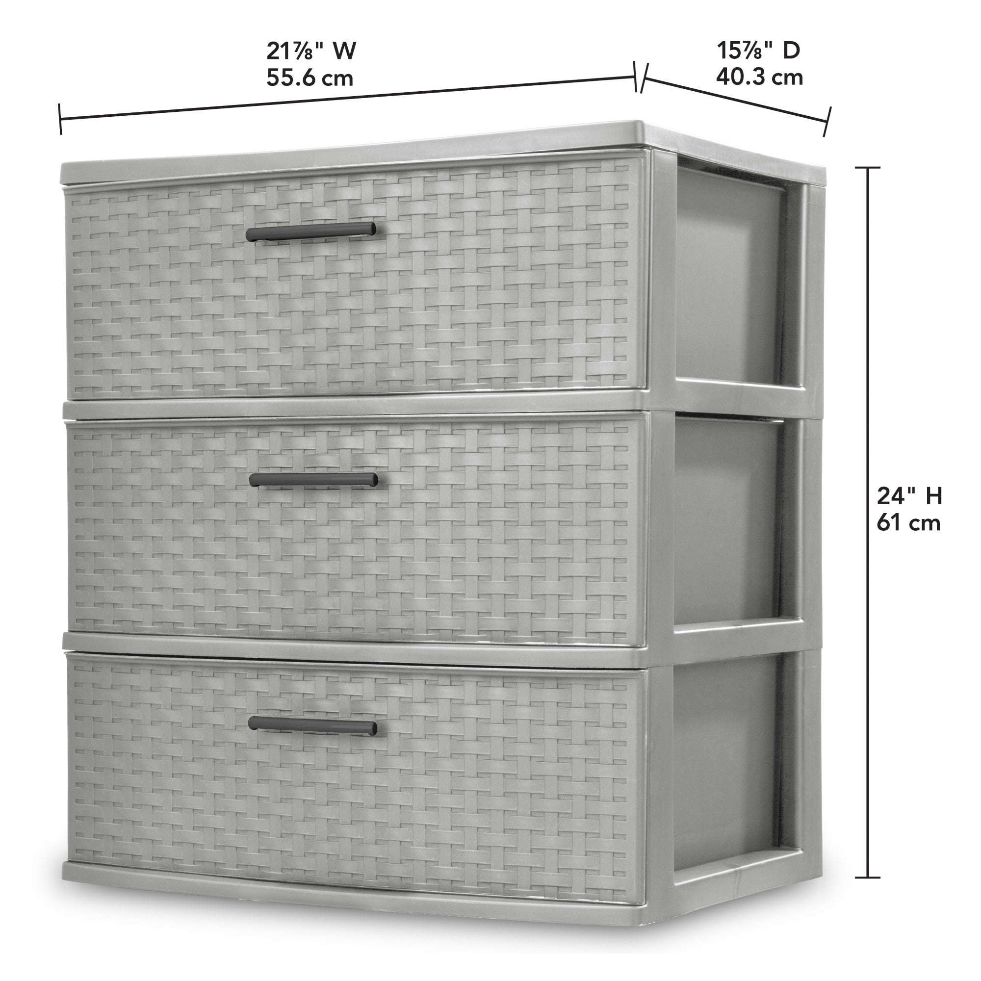 Sterilite 3 Drawer Wide Storage Tower, Plastic Weave Organizer, Cement, 2 Pack - VMInnovations
