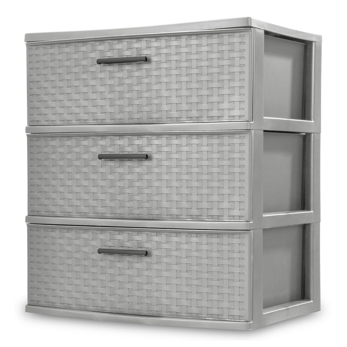 Sterilite 3 Drawer Wide Storage Tower, Plastic Weave Organizer, Cement, 2 Pack - VMInnovations