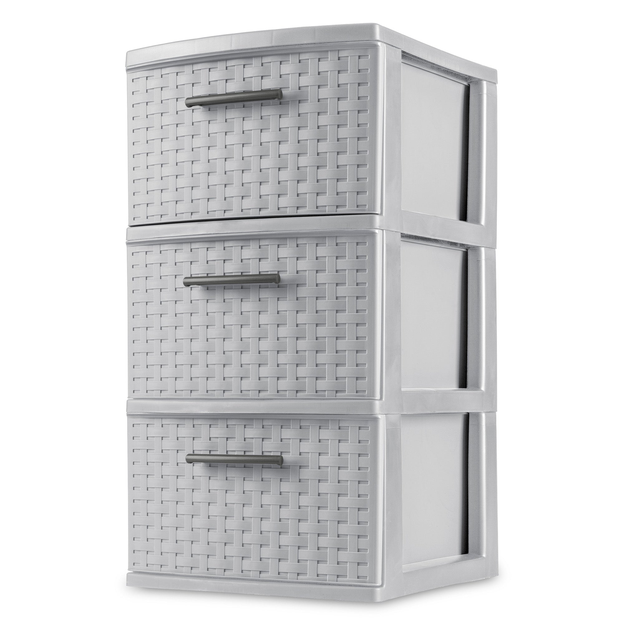 Sterilite 3 Drawer Storage Tower, Plastic Weave Medium Organizer, Cement, 8 Pack
