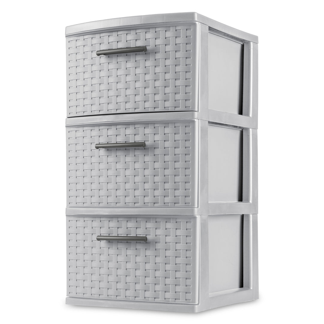 Sterilite 3 Drawer Storage Tower, Plastic Weave Medium Organizer, Cement, 2 Pack