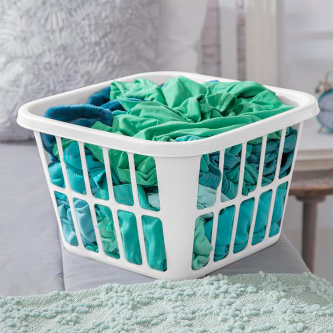 Sterilite Square Laundry Basket 1.25 Bushel Plastic Hamper with Handles, 12 Pack