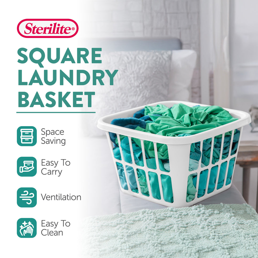 Sterilite Square Laundry Basket 1.25 Bushel Plastic Hamper with Handles, 24 Pack