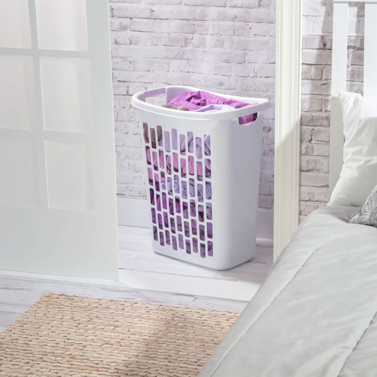 Sterilite Rectangle Open Top Hamper, 1.8 Bushel Laundry Basket, White, 12 Pack