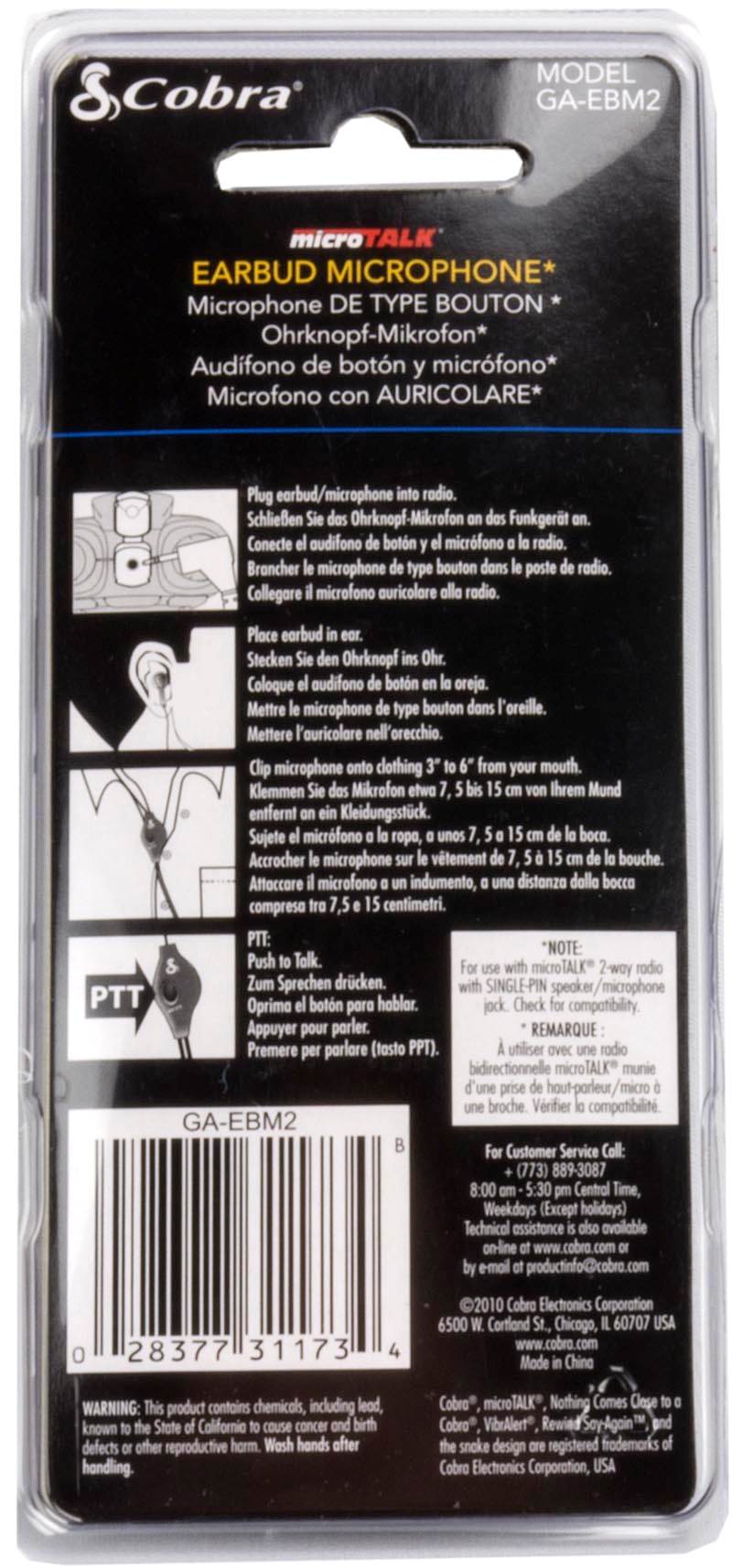 Cobra Earbud And Microphone MicroTalk Walkie Talkie Radio Headset (Open Box)