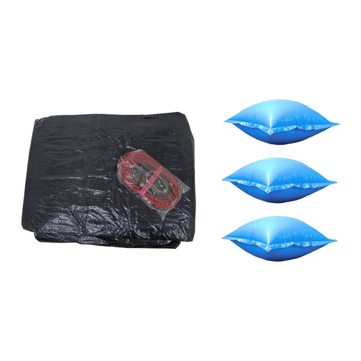 Swimline 24 Foot Round Swimming Pool Winter Cover and 3 4x4 Air Closing Pillows