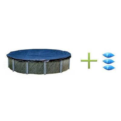 Swimline 24 Foot Round Swimming Pool Winter Cover and 3 4x4 Air Closing Pillows