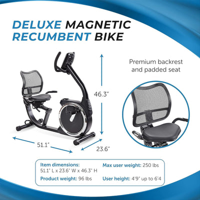 Stamina Exercise Bike, Magnetic Recumbent Machine, Cardio Equipment (Open Box) - VMInnovations