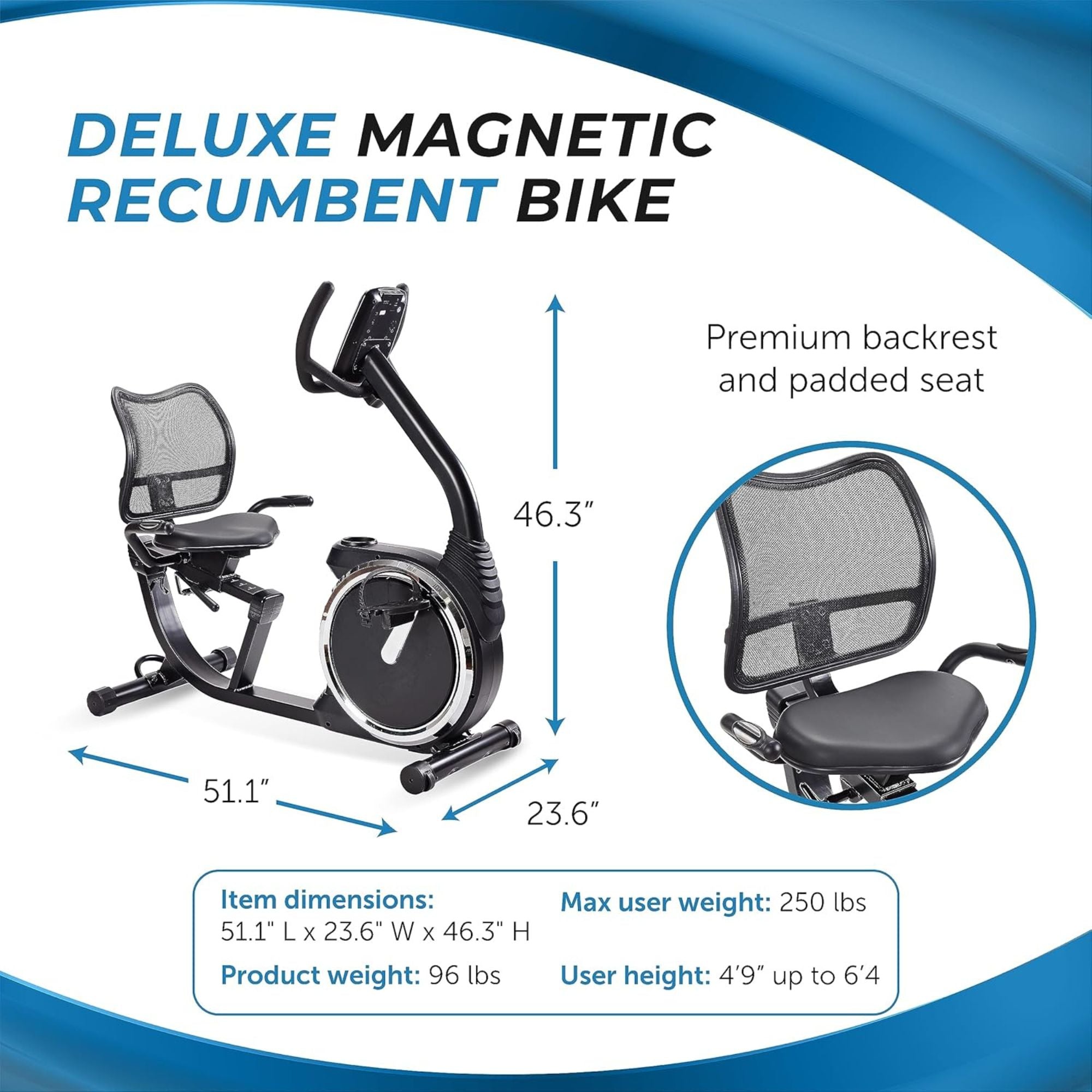 Stamina Exercise Bike, Magnetic Recumbent Machine, Cardio Equipment (Open Box) - VMInnovations
