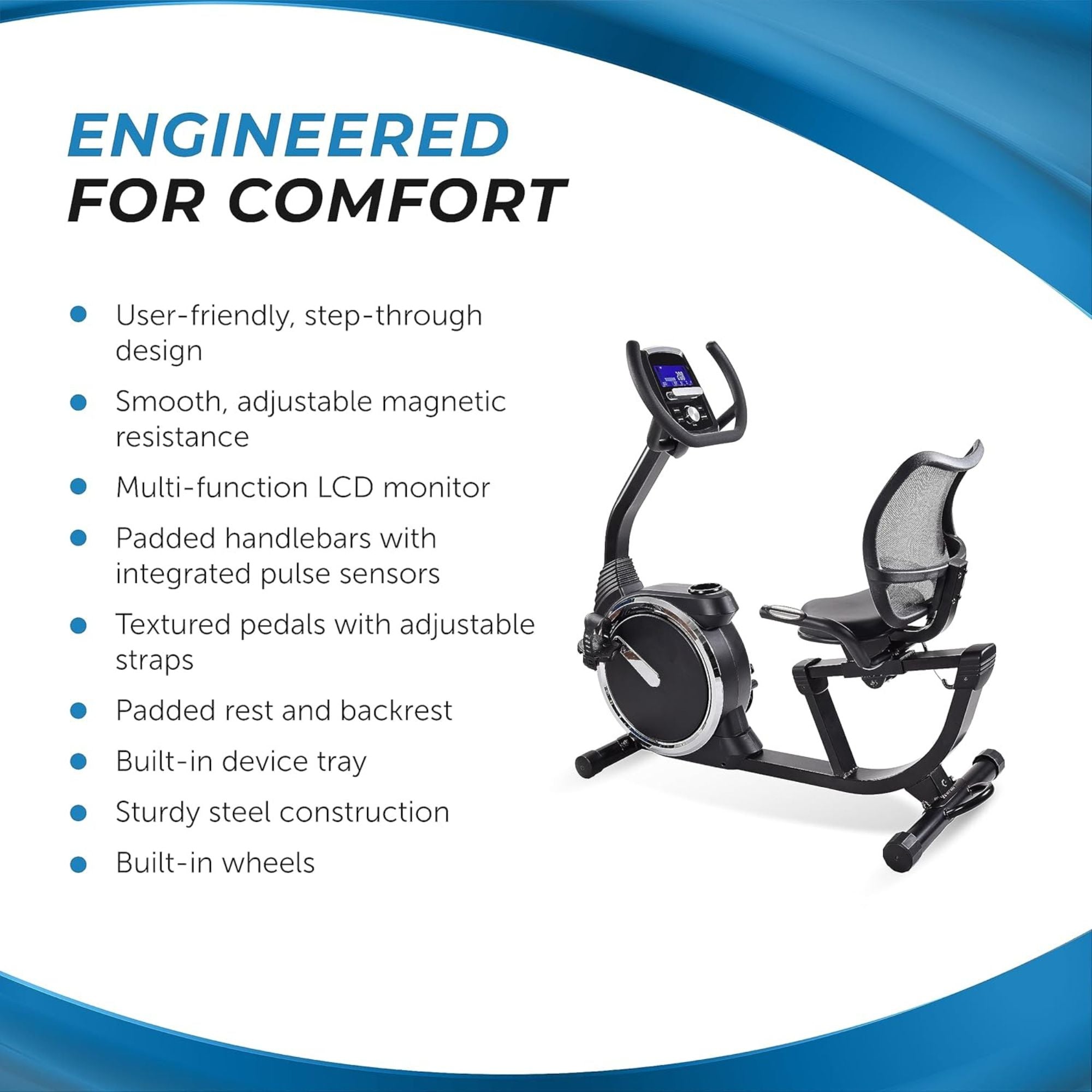 Stamina Exercise Bike, Magnetic Recumbent Machine, Cardio Equipment (Open Box) - VMInnovations