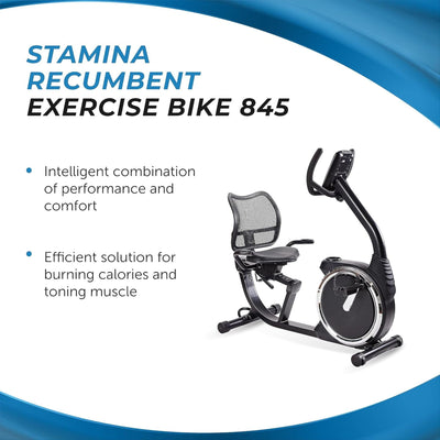Stamina Exercise Bike, Magnetic Recumbent Machine, Cardio Equipment (Open Box) - VMInnovations