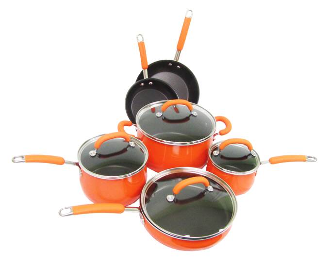 Rachael Ray 10-Piece Porcelain Enamel Cookware Set Nonstick - Orange - Open Box