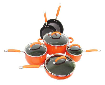 Rachael Ray 10-Piece Porcelain Cookware Set Nonstick Pans Pots Orange - Open Box