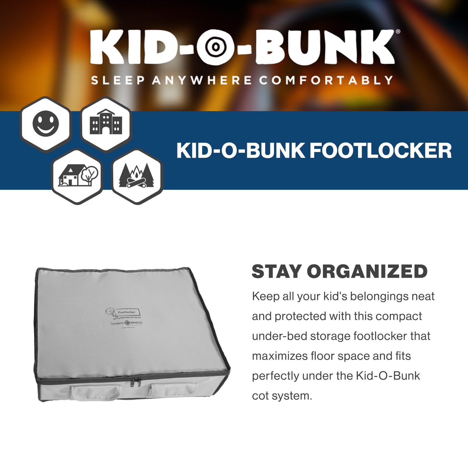 Disc-O-Bed Kid-O-Bunk Footlocker, Under Bed Organizer, Compact Design, Grey - VMInnovations