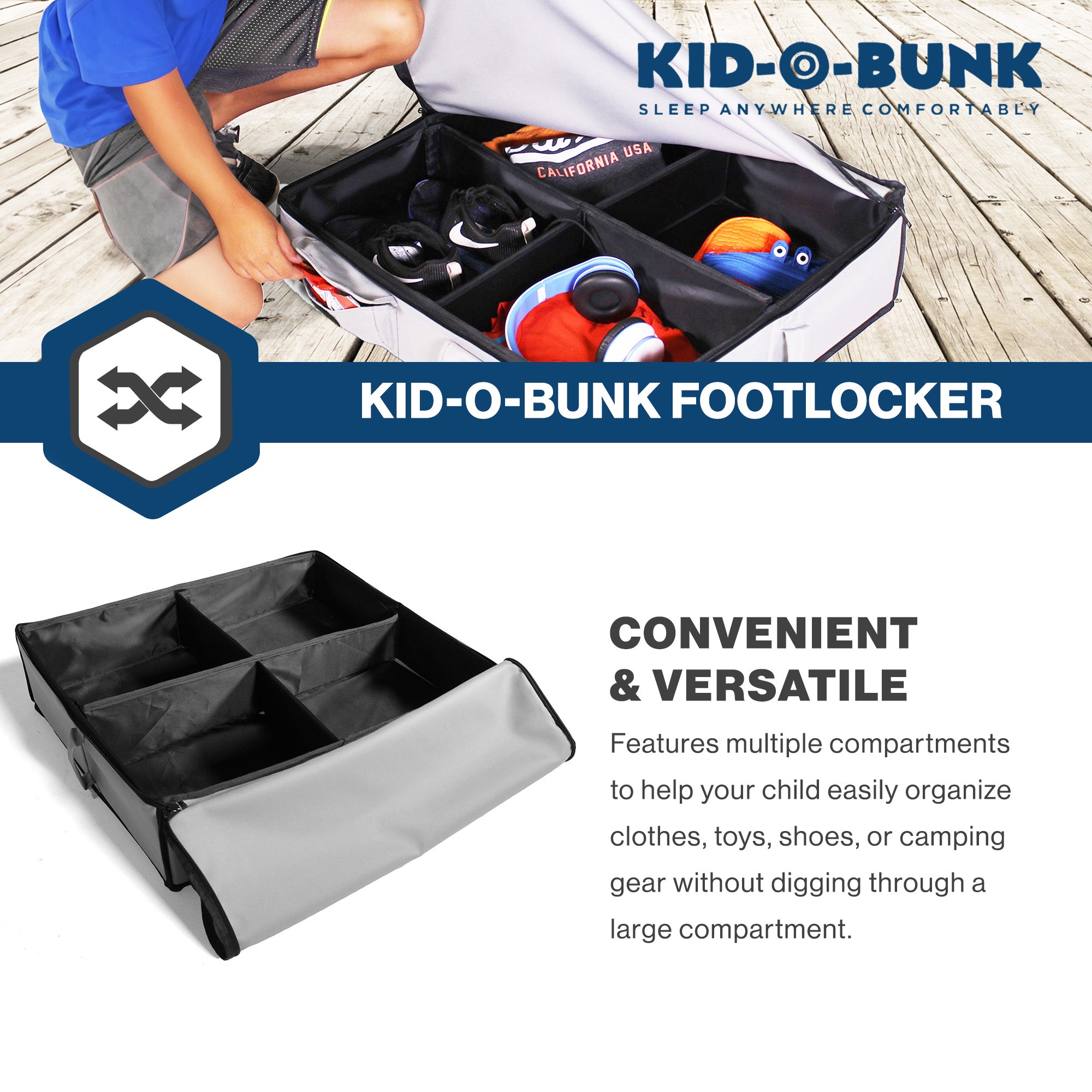 Disc-O-Bed Kid-O-Bunk Footlocker, Under Bed Organizer, Compact Design, Grey - VMInnovations